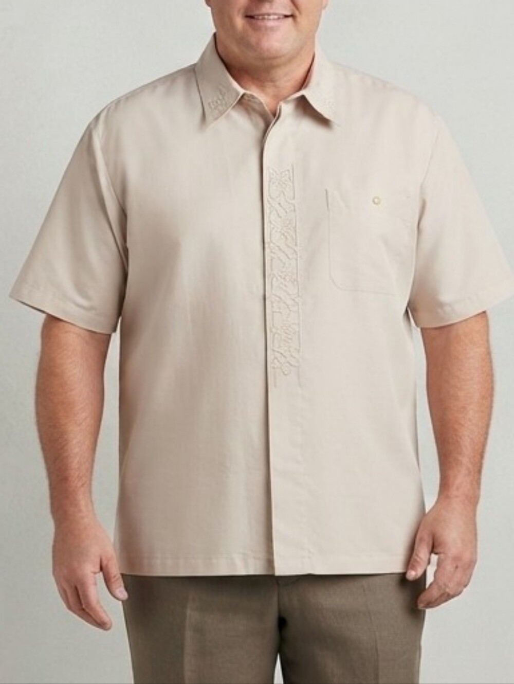 Oscar Misa Men's NWT Cream Embroidered Short Sleeve Dress Shirt Size XL